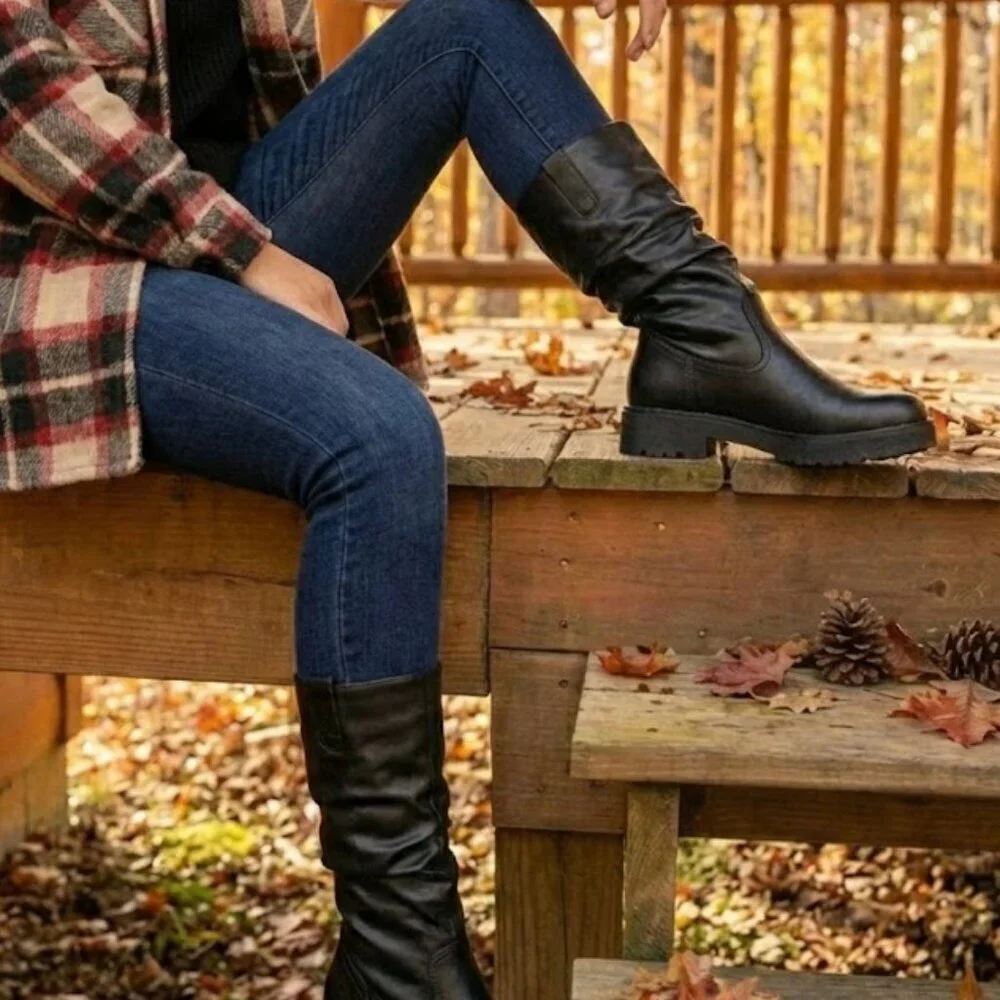NWT Wild Diva Black Slouchy Platform Knee High Boots | Chunky Sole